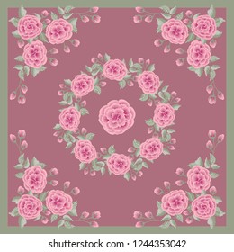 Unusual scarf floral print. Modern style millefleurs. Floral pretty background for scarf print, textile, covers, surface, scrapbooking, decoupage. Bandana, pareo, home textile design