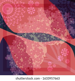 Unusual scarf floral print. Modern style millefleurs. Floral pretty background for scarf print, textile, covers, surface, scrapbooking, decoupage. Bandana, pareo, home textile design