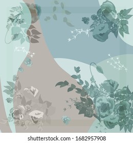 Unusual scarf floral print. Modern style millefleurs. Floral pretty background for scarf print, textile, covers, surface, scrapbooking, decoupage. Bandana, pareo, home textile design