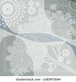 Unusual scarf floral print. Modern style millefleurs. Floral pretty background for scarf print, textile, covers, surface, scrapbooking, decoupage. Bandana, pareo, home textile design