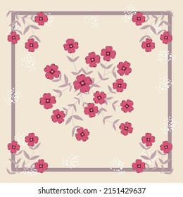 Unusual scarf floral print. Floral pretty background for scarf print, textile,  surface, covers, scrapbooking, decoupage. Modern style millefleurs. Home textile, bandana, pareo, design