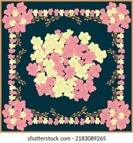 Unusual scarf floral print. Floral pretty background for scarf print, textile, surface, covers, scrapbooking, decoupage. Modern style millefleurs. Home textile, bandana, pareo design