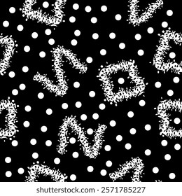 Unusual seamless black and white pattern with abstract elements and polka dots. Abstract high contrast geometric background. Collection of creative prints for fabric, packing, home decor etc. Vector.