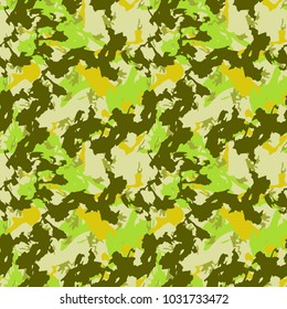 Unusual seamless fashion forest green and yellow camouflage pattern vector. Camo background pattern.