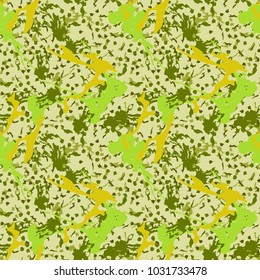 Unusual seamless fashion forest light green and yellow camouflage pattern vector. Camo background pattern.