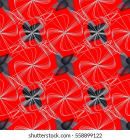 Unusual seamless pattern with colorful abstract geometrical shapes and symmetrical lines.