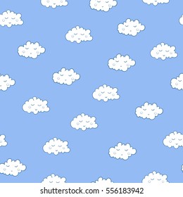 Unusual seamless pattern with cute sleeping clouds. Good night! For textile, fabric, bedroom interiors: wallpaper, pillow, blanket, pajamas. Good for restful sleep.