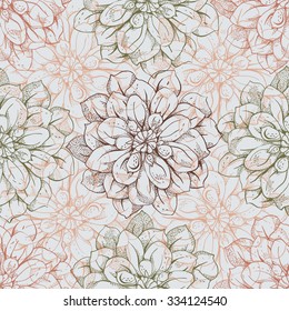 Unusual seamless pattern with dahlias