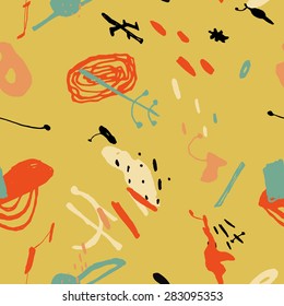 Unusual seamless pattern on the theme of abstract art in vivid colors