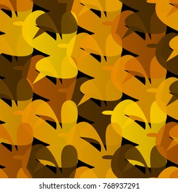 Unusual seamless pattern out of abstract unusual geometric shapes. Warm yellow, brown colors, halftones.