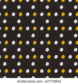 unusual seamless pattern with polka dot design, vector pattern with doodle elements, black and white colors