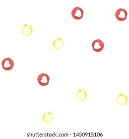 Unusual Seamless pattern a ring yellow and circle red color with heart. Perfect for your design, textile, pattern fills, box, posters, cards, etc. Pattern under the mask. Vector.