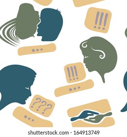 Unusual seamless pattern: silhouettes of men, women, emotions, love, harmony