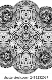 Unusual shape doodle mandala. Black on transparent meditation coloring page, Mandalas Round for coloring book. Decorative round ornaments. Oriental vector, adult coloring book page. isolated white