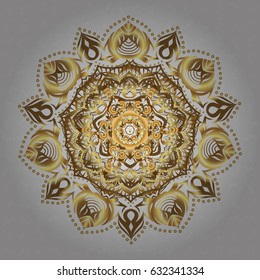Unusual shape oriental line. Vector outline Mandala on gray background. Decorative round ornament. Anti-stress therapy pattern. Yoga logo, background for meditation poster. Weave design element.