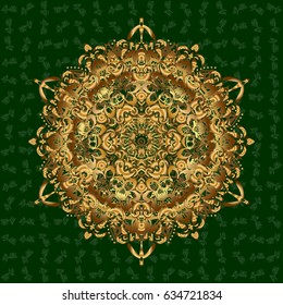 Unusual shape oriental line. Yoga logo, background for meditation poster. Anti-stress therapy pattern. Decorative round ornament. Vector outline Mandala on green background. Weave design element.