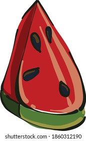 Unusual slice of watermelon, illustration, vector on white background.