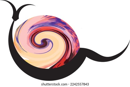 Unusual snail symbol isolated on white for emblems or labels. Bizarre snail with bright shell for logos, business concepts, textiles, prints, wallpaper, fabrics, fashion trends, embroidery, interiors