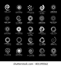 Unusual spiral Icons Set-Isolated On Black Background-Vector Illustration,Graphic Design. Different Logotype Template