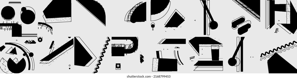 Un Vector Extraño Inusual: El Caos Geométrico De Moda Forma El Fondo De La Composición En El Tejido De Collage Antidiseño Máximo. Cifras De Ácido, Distorsión, Variedad De Codos Y Transformaciones.