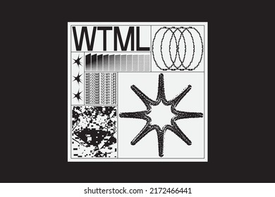 Unusual Strange Vector  Trendy Geometric Poster with Shapes Composition In trendy style.