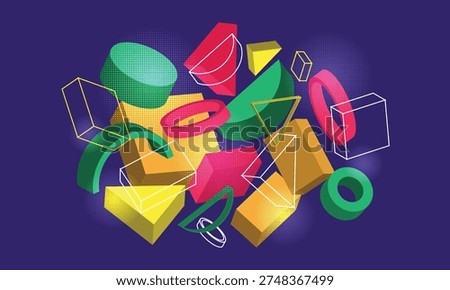 Unusual Strange Vector Trendy Geometric Chaos Shapes Composition Background