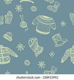 Unusual stylish set with knitted clothes and warm clothes