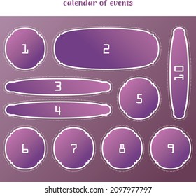 Unusual and stylish shape. Various shapes in purple. Different sizes.