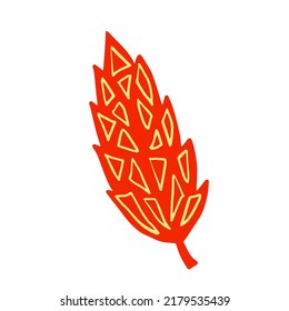 Unusual textured autumn foliage element, vector illustration. Fall leaf silhouette with doodle triangles. Childish, stylish festive September, October, November decorative t shirt print design