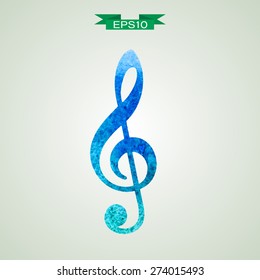 Unusual trendy hand drawn watercolor g-clef isolated. Vector version