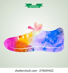 Unusual trendy hand drawn watercolor sneakers isolated. Vector version