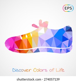Unusual trendy poly style colorful sneakers isolated. Vector version