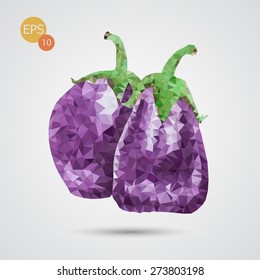 Unusual trendy poly style eggplant isolated on background. Vector version