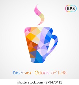 Unusual trendy polygonal coffee / tea logo isolated. Vector version 