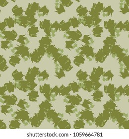 Unusual UFO camouflage - seamless vector pattern. Colorful print in khaki and green colors. Bright abstract background, wallpaper, backdrop, cover, decoration