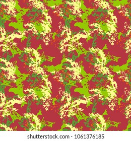 Unusual UFO camouflage - seamless vector pattern. Colorful print in neon green, yellow and red colors. Bright abstract background, wallpaper, backdrop, cover, decoration