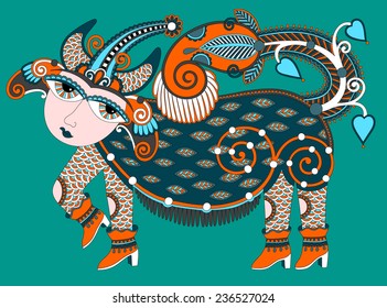 unusual Ukrainian traditional tribal art in karakoko style, folk ethnic animal, vector illustration