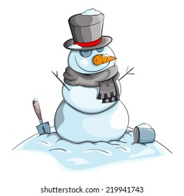 Unusual vector cartoon snowman