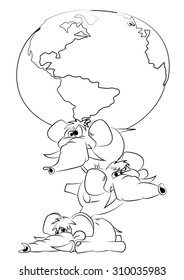 Unusual vector clipart - earth on three elephants silhouette