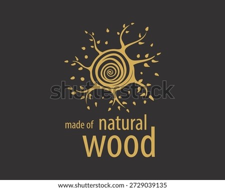 An unusual vector hand-drawn logo for the production of wood products
