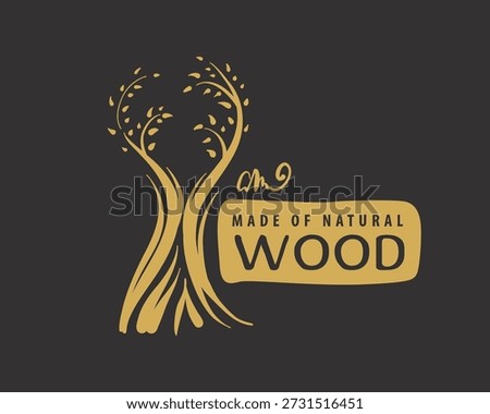 An unusual vector hand-drawn logo for the production of wood products