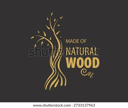 An unusual vector hand-drawn logo for the production of wood products