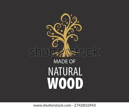 An unusual vector hand-drawn logo for the production of wood products