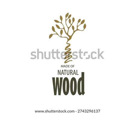 An unusual vector hand-drawn logo for the production of wood products
