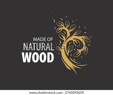 An unusual vector hand-drawn logo for the production of wood products