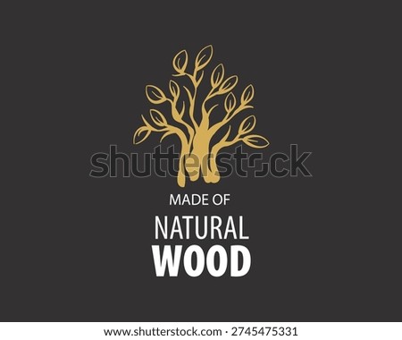 An unusual vector hand-drawn logo for the production of wood products