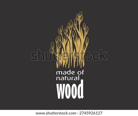 An unusual vector hand-drawn logo for the production of wood products