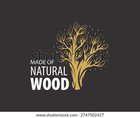 An unusual vector hand-drawn logo for the production of wood products