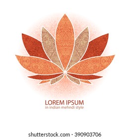 unusual Vector  image of a lotus, ornate paisley mandala and mehendi. Great for greeting cards, yoga, Store spices, ethnic shop and printing.