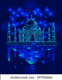 unusual vector image of the Taj Mahal, Agra in the night sky  background